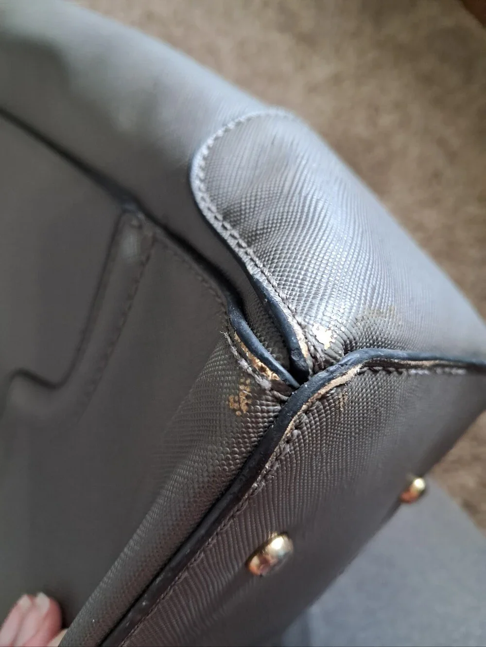 Ease Gave Gray Laptop Tote Bag Zip Closure Faux Leather Multi Pockets Career